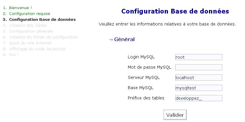 configuration habituelle des BDD en local avec MySQL
